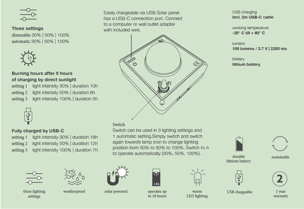 Stay Glow Tafellamp Met Zonne-energie 4 Stay Glow Tafellamp Met Zonne-energie - Afbeelding 4