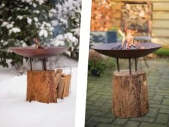 Vuurschaal Firepit Logger Medium Wooden Base -Life Is Better At The Pool Vuurschaal Logger op houtblok